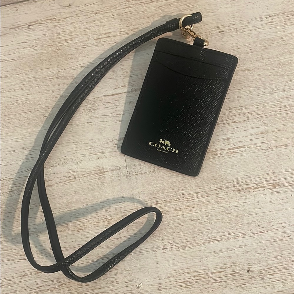 Coach Black Leather Lanyard Card Holder